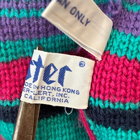 70s 80s Vintage winter ski hat beanie striped wool EUC quirky eclectic - Picture 4 of 6